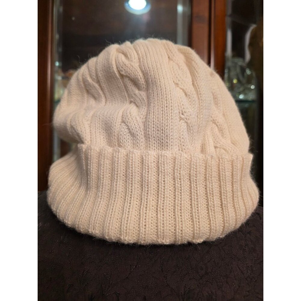 Cable Knit Alpaca Wool Beanie Hat In Cream White Made In Peru